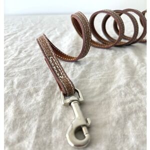 Leather Dog Leash OS Brown Classic Contrast Stitching Pet Accessory